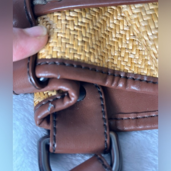 Francesco Biasia Beige Straw Brown Faux Leather Purse Shoulder Bag Satchel Tote - Picture 6 of 14